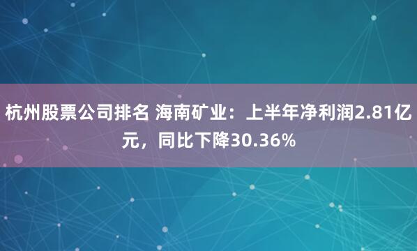 杭州股票公司排名 海南矿业：上半年净利润2.81亿元，同比下降30.36%